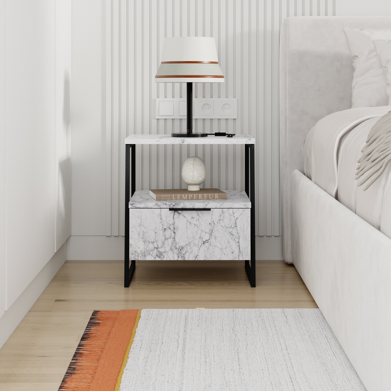 Noptiera, Hanah Home, Pal, 45x50x40 cm, Marmura Carrara - imagine 7